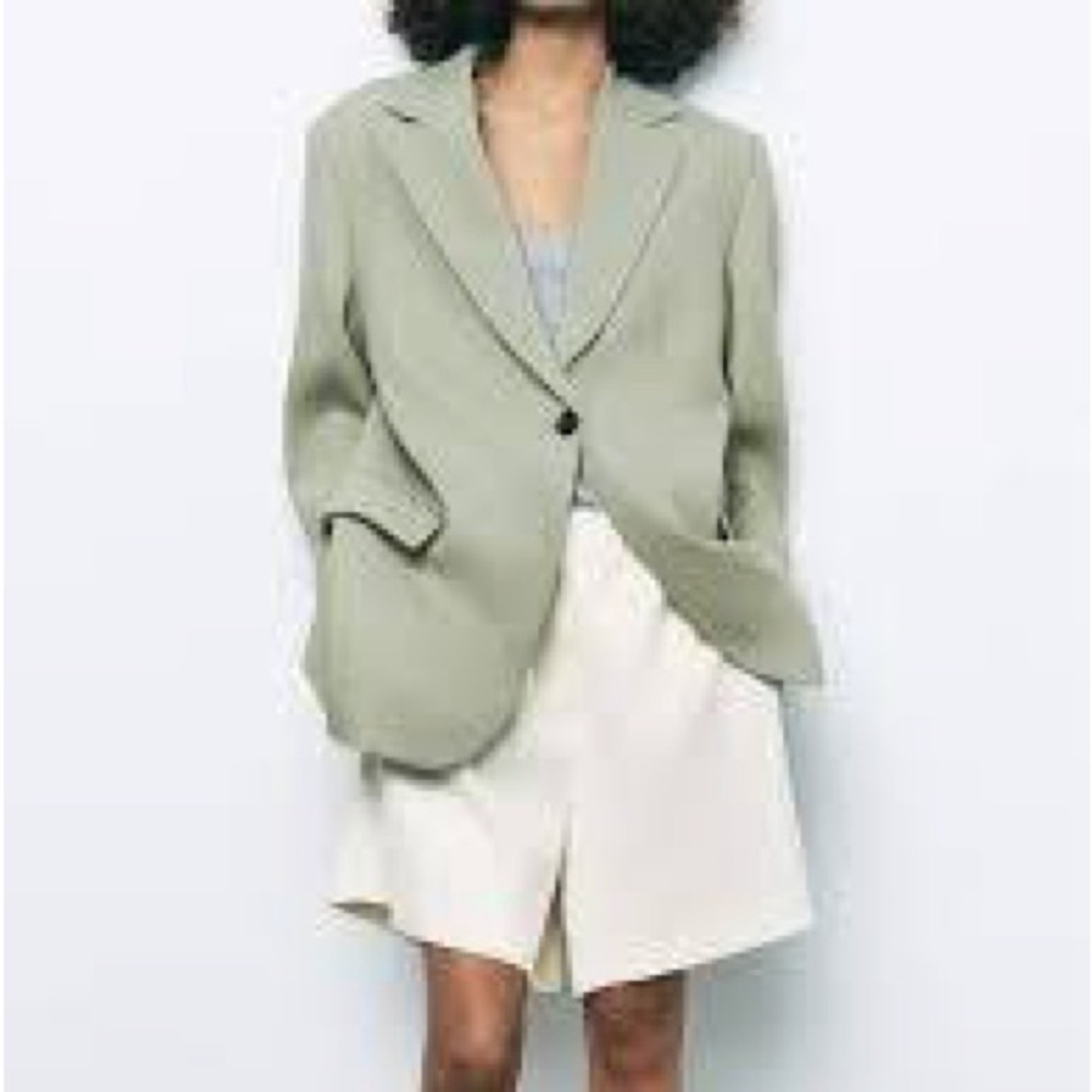 Zara Sage Green Single-Button Blazer